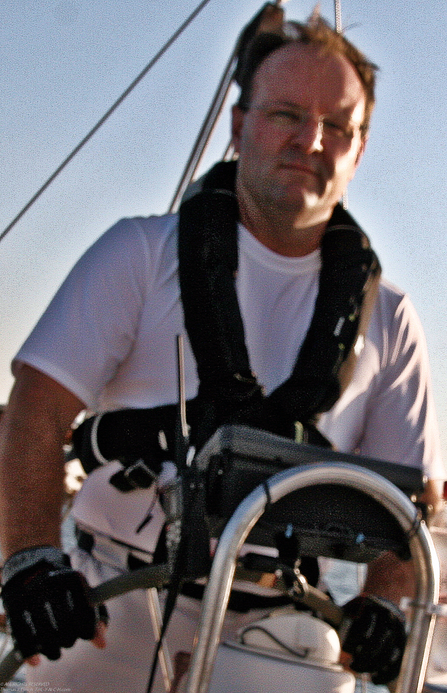 Single handed  ~~  the deal with the Admiral Gretchen is I wear the automatic offshore PFD no matter what the conditions!