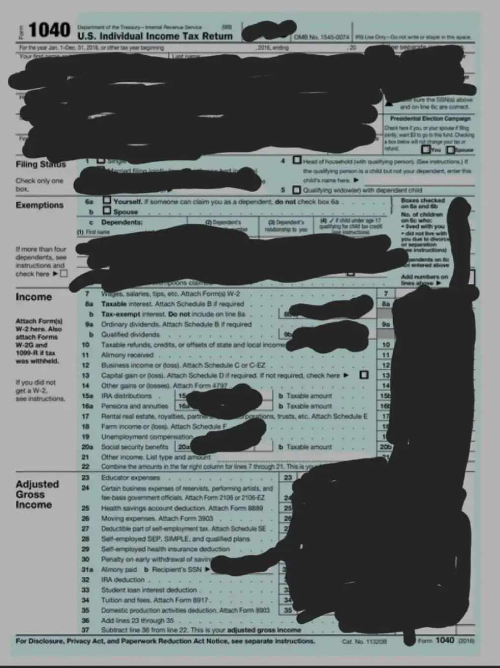 My redacted 1040 form  ~~  