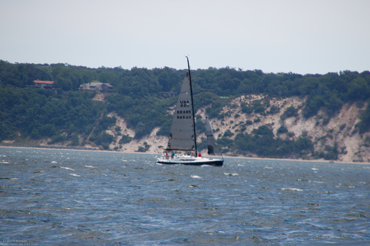 Kathryn coming back, sail change? reefed main.    ~~  MSSA Long Distance Race 2019 - 27 NM and  15 plus kts sustained and gusts over 23 kts.