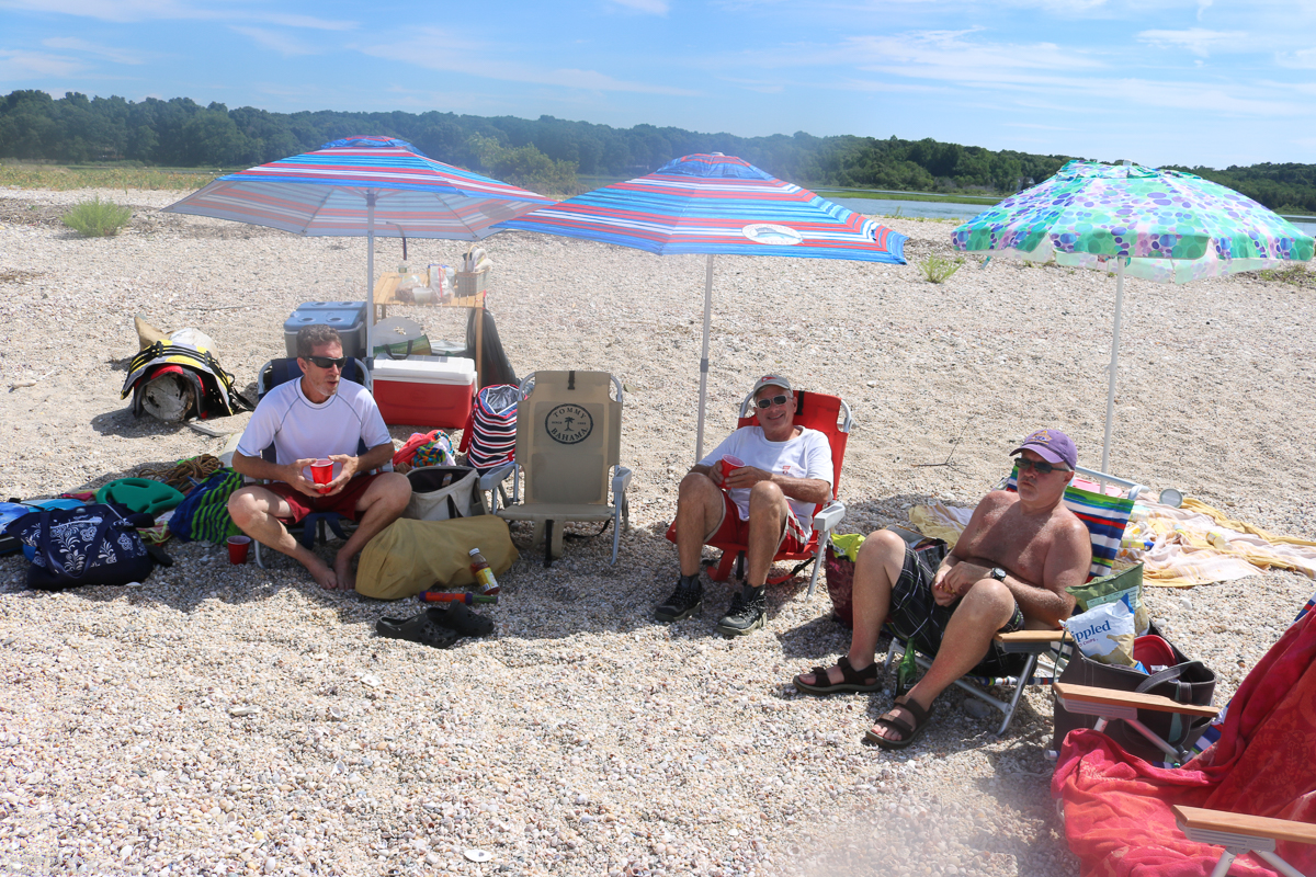 Flax Pond July Trip  ~~  Scheibi, Poulos, and Thompson sitting by the sea.